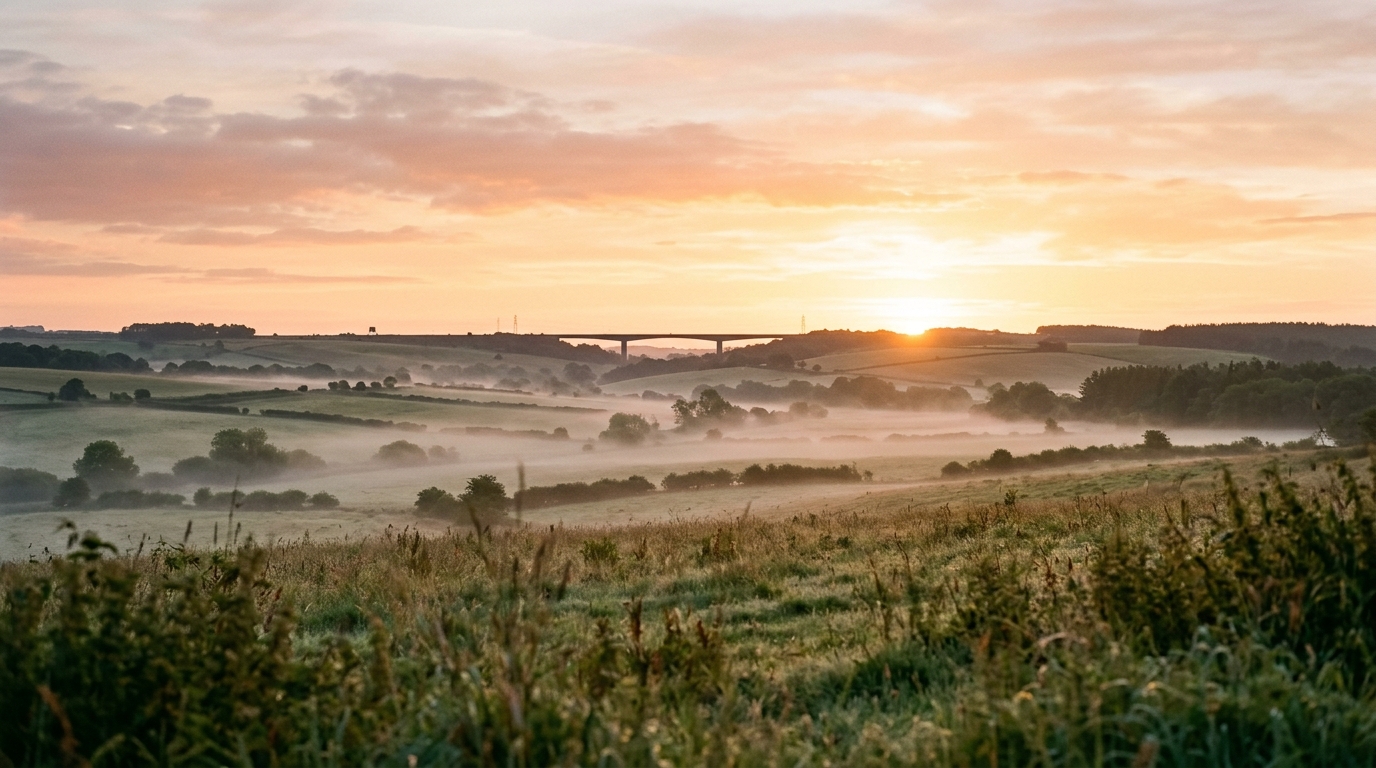 A bridge at first light — the kind of public-place setting where the Leg8cy SOS help-point work is designed to operate